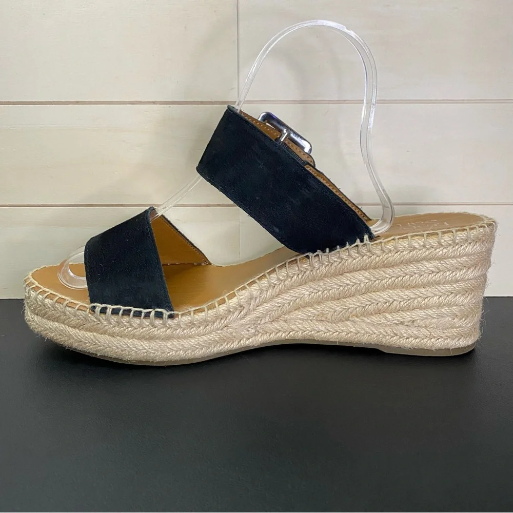 Franco Sarto Black Suede Espadrille Wedge Sandals